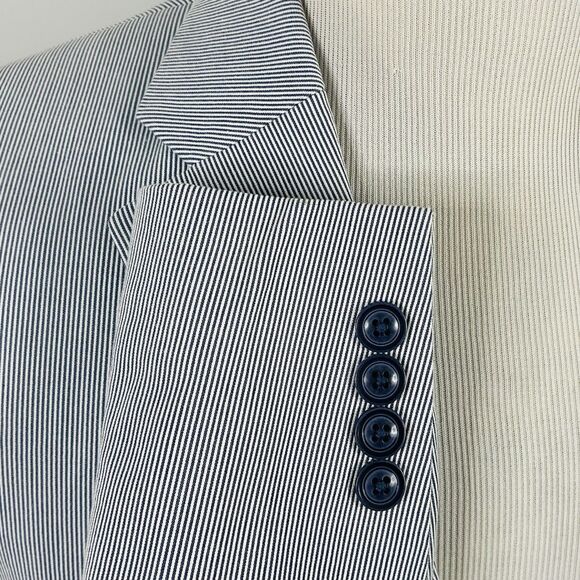 Nautica 38S Seersucker Sport Coat Cotton Blend Blue White Striped Two Button - Picture 5 of 8